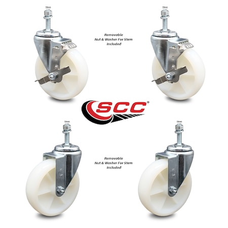 Service Caster 5 Inch Nylon Wheel Swivel 10mm Threaded Stem Caster Brakes SCC, 2PK SCC-TS20S514-NYS-M1015-2-TLB-2